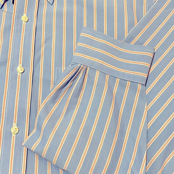 BROOKS BROTHERS BLUE /ORANGE STRIPED PREMIUM COTTON DRESS SHIRT NWOT - Picture 6 of 8